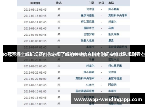 欧冠赛程全解析观赛前你必须了解的关键信息指南时间安排球队规则看点 欧冠赛程全解析观赛前你必须了解的关键信息指南时间安排球队规则看点