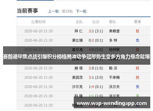 赛前德甲焦点战引爆积分榜格局波动争冠形势生变多方角力悬念陡增 赛前德甲焦点战引爆积分榜格局波动争冠形势生变多方角力悬念陡增